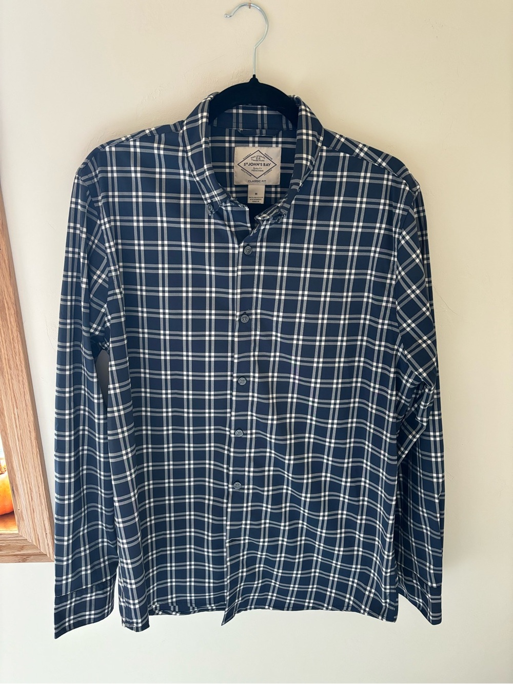 St. John's Bay Navy and White Plaid Button-Down Shirt